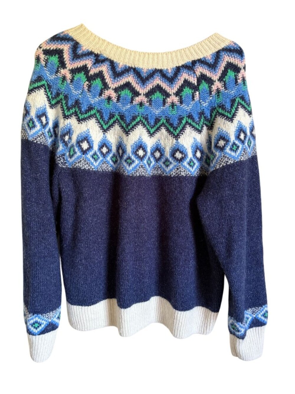 Old Navy XL Fair Isle Wool Blend Pullover Sweater Blue Cream - Picture 2 of 8